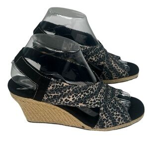Skechers Cali Club X Ray Tan Black Wedge Sandal Leopard Metallic Shoes 7.5 Comfy